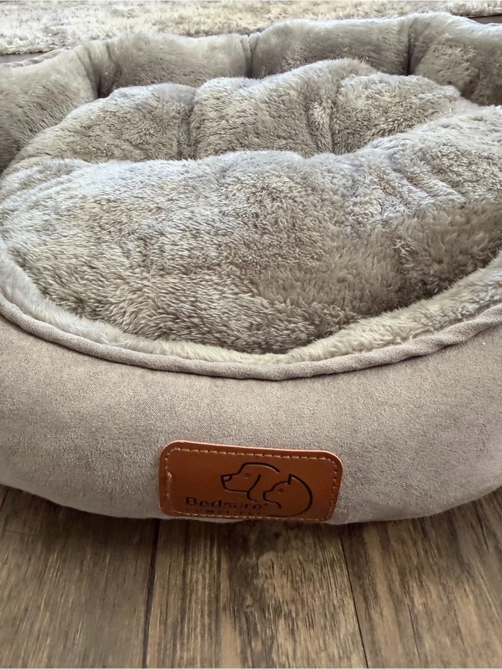 Bedsure Round Bolster Anti Slip Pet Bed Washable Pillow Cushion Gray Plush Soft